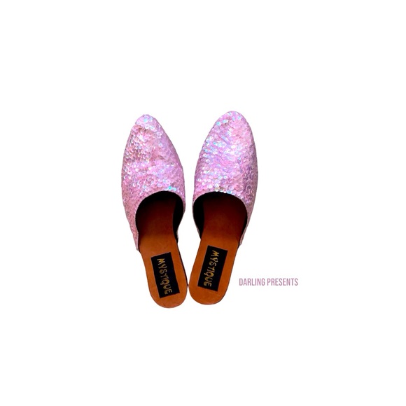 MYSTIQUE SEQUIN MULES SLIPPERS WOMEN COLOR PINK SIZE 5 - Picture 1 of 4
